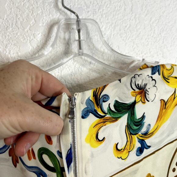 Dolce & Gabbana Majolica Print A-Line Silk Dress Womens Size EU 46 US 10 White - Picture 11 of 15